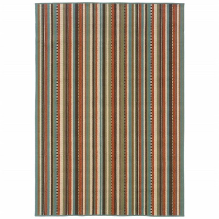 Palacedesigns 8 x 11 ft. Green & Brown Striped Indoor & Outdoor Area Rug PA3663845